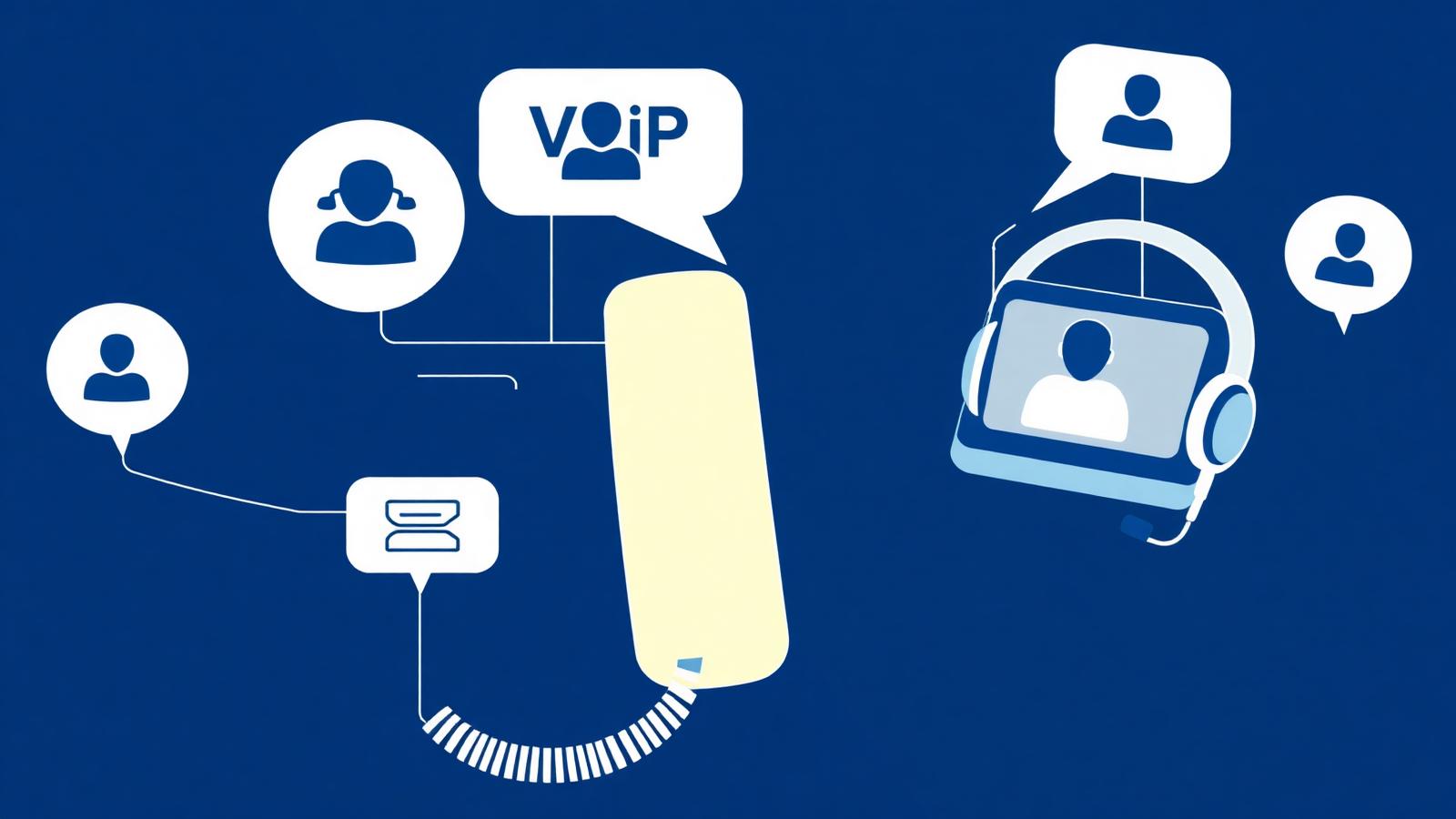 Telefone IP e balões de conversa representando comunicação corporativa unificada