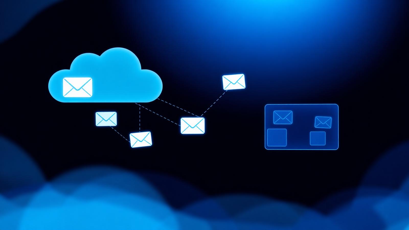 Ilustração de nuvem Microsoft 365 com e-mails e aplicativos de colaboração conectados